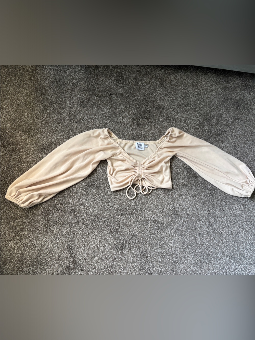 Princess Polly Beige Ruched Drawstring Long Sleeve Crop Top